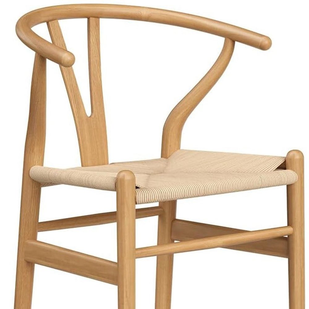 Beige and Natural Solid Wood Counter Height Bar Chair - 27-inch