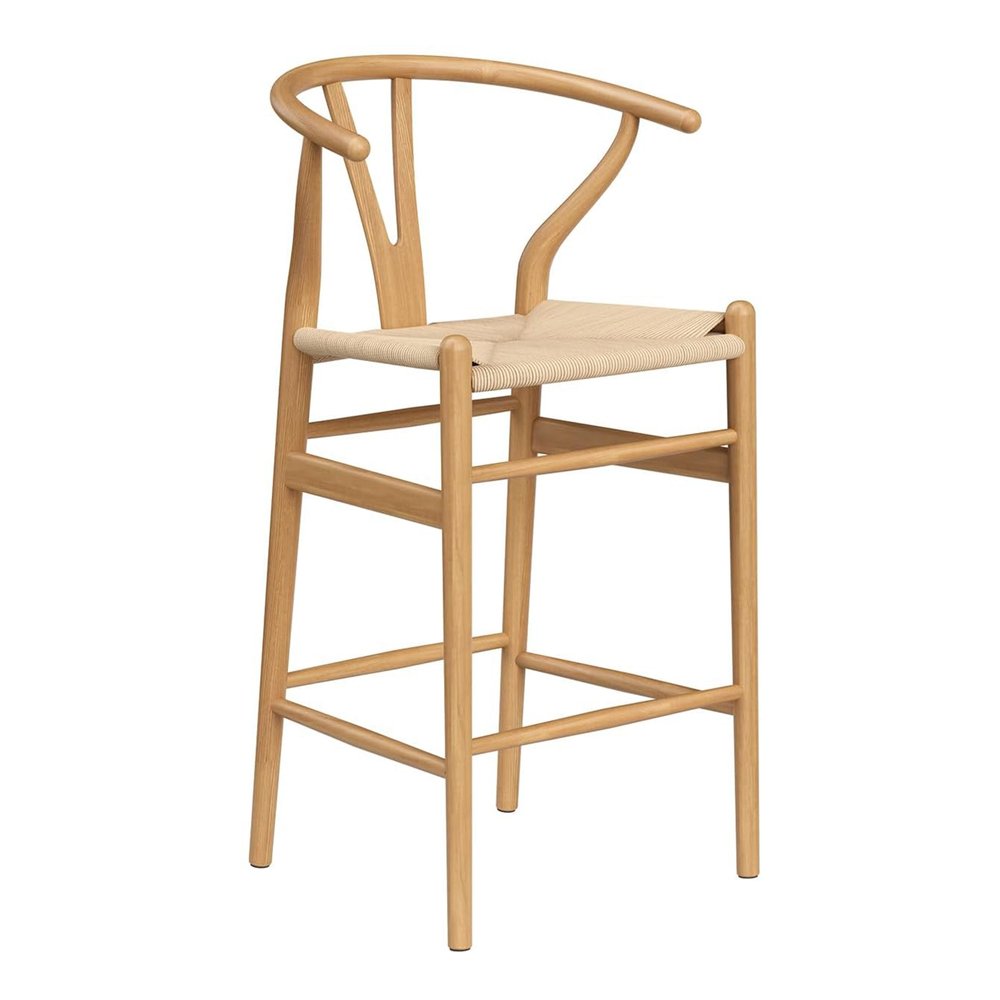 Beige and Natural Solid Wood Counter Height Bar Chair - 27-inch