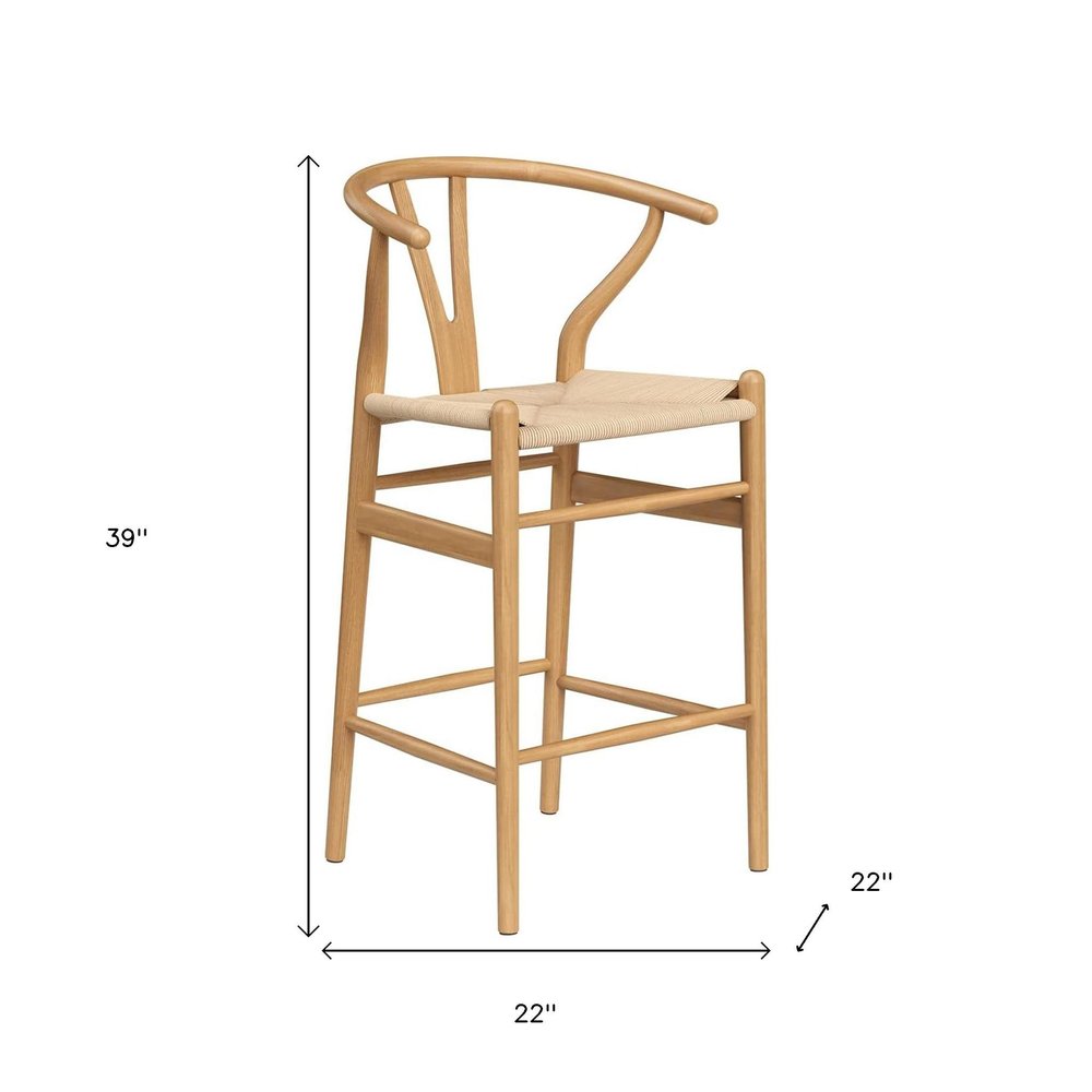 Beige and Natural Solid Wood Counter Height Bar Chair - 27-inch
