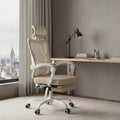 Beige White and Black Adjustable Height Swivel Rolling Office Chair