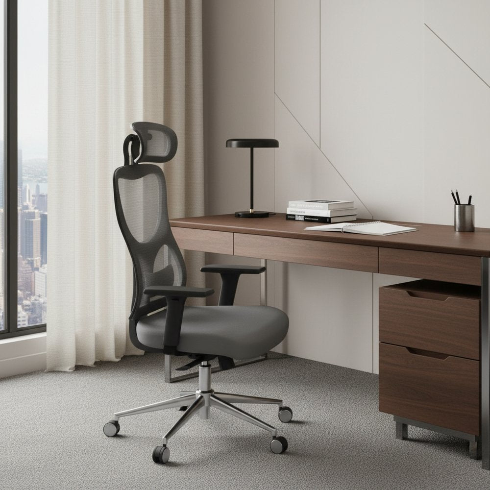 Black Gray and Silver Adjustable Height Swivel Rolling Office Chair