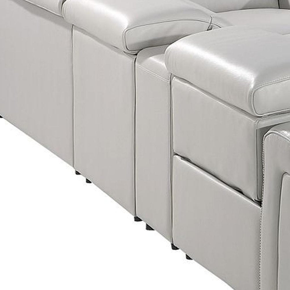 Light Gray Italian Leather Power Reclining U Shaped Twelve Piece Sectional with Console