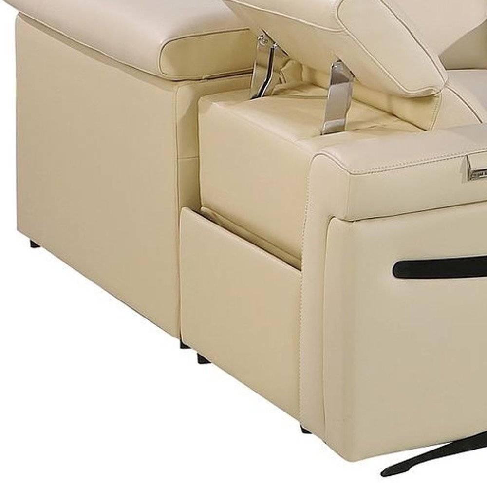 Beige Italian Leather Power Reclining U Shaped Eight Piece Sectional with Console