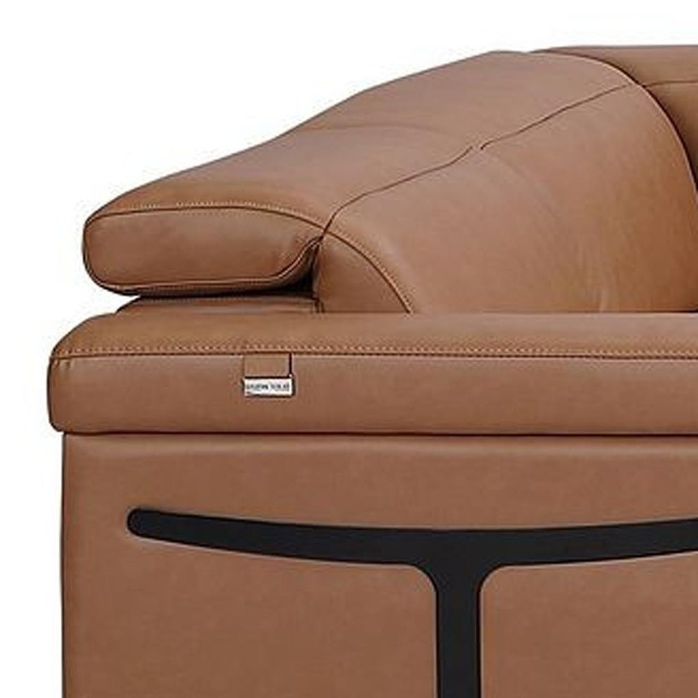Chestnut Italian Leather Power Reclining U Shaped Eight Piece Sectional with Console