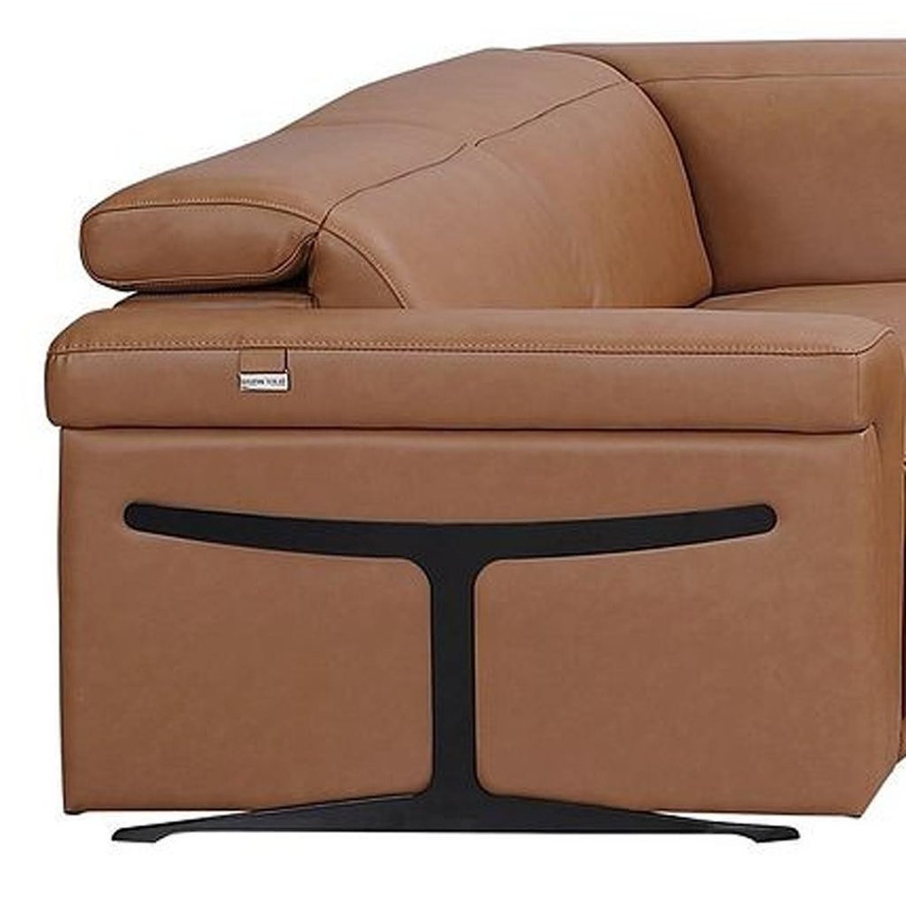 Chestnut Italian Leather Power Reclining U Shaped Eight Piece Sectional with Console