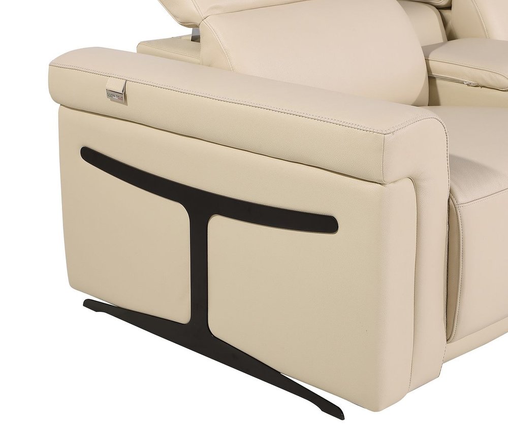 Beige Italian Leather Power Reclining U Shaped Eight Piece Corner Sectional with Console