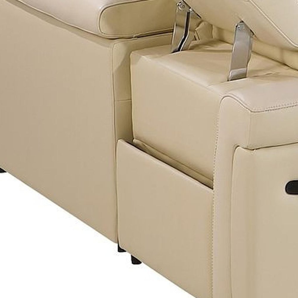 Beige Italian Leather Power Reclining U Shaped Eight Piece Corner Sectional with Console