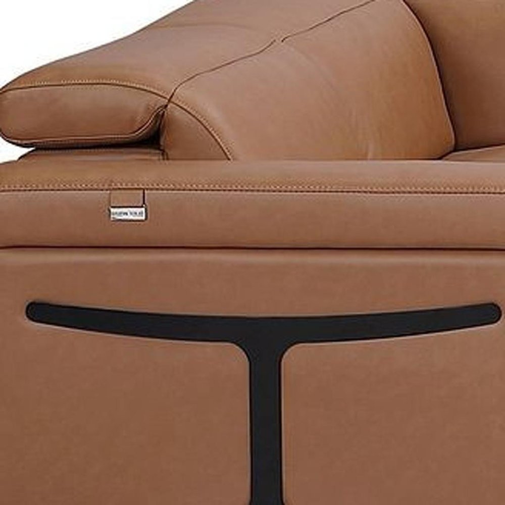 Chestnut Italian Leather Power Reclining U Shaped Eight Piece Corner Sectional with Console