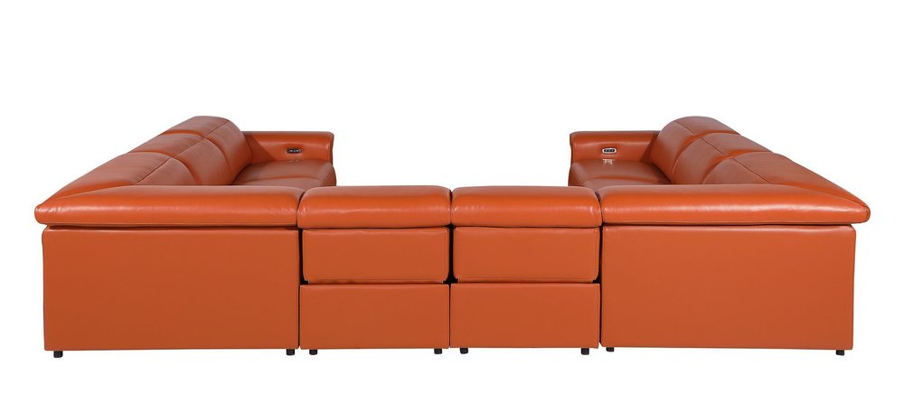 Camel Italian Leather Power Reclining U Shaped Eight Piece Corner Sectional with Console