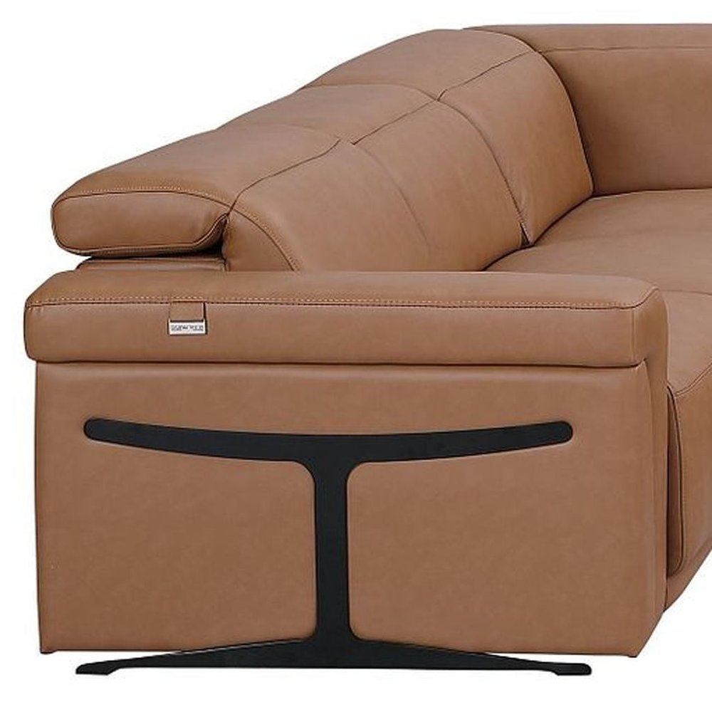 Chestnut Italian Leather Power Reclining U Shaped Eight Piece Corner Sectional with Console