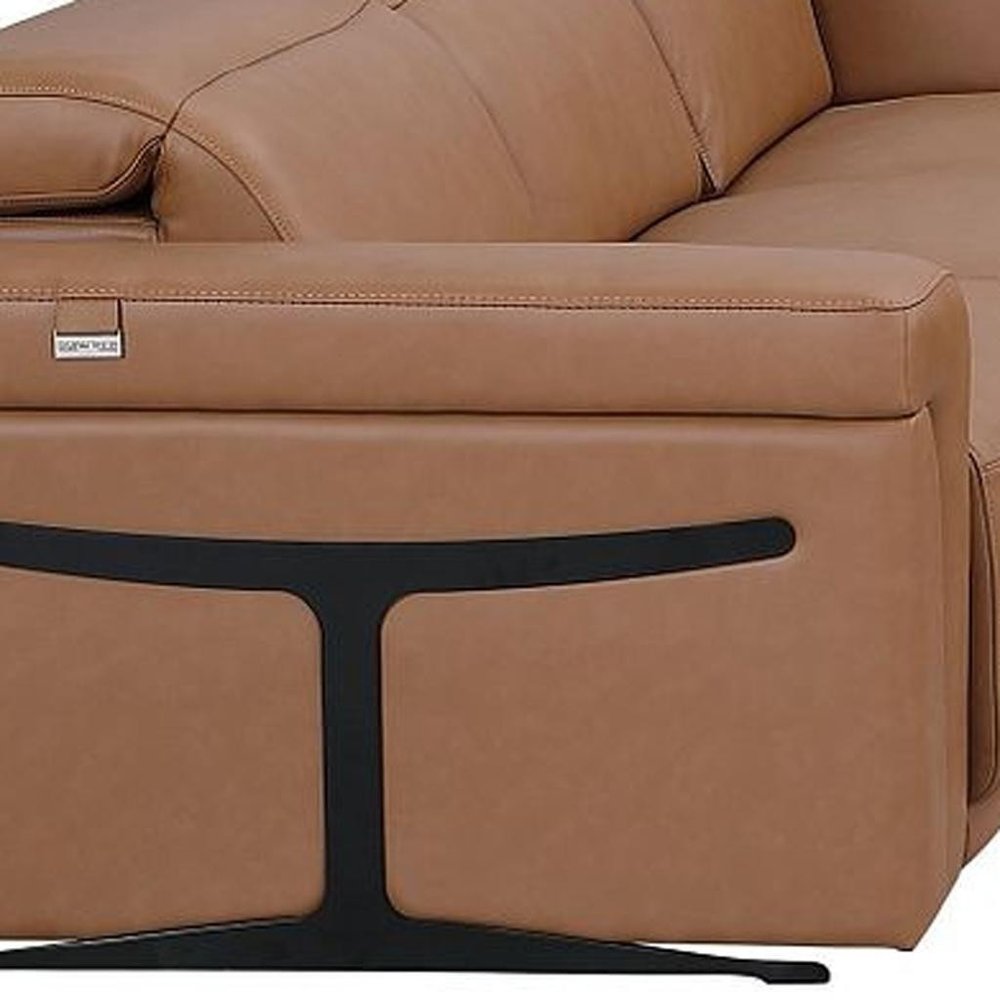 Chestnut Italian Leather Power Reclining U Shaped Eight Piece Corner Sectional with Console