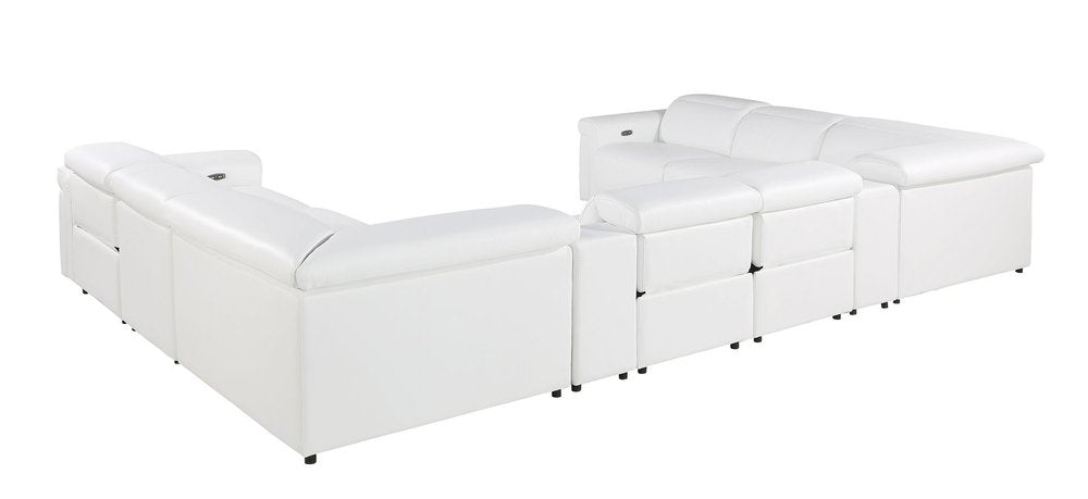 White Italian Leather Power Reclining U Shaped Ten Piece Corner Sectional with Console