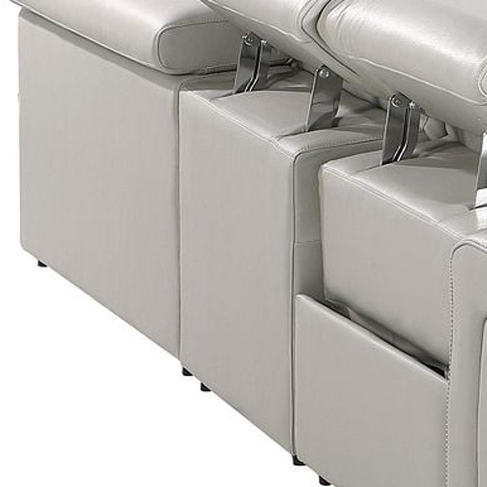 Light Gray Italian Leather Power Reclining U Shaped Ten Piece Corner Sectional with Console