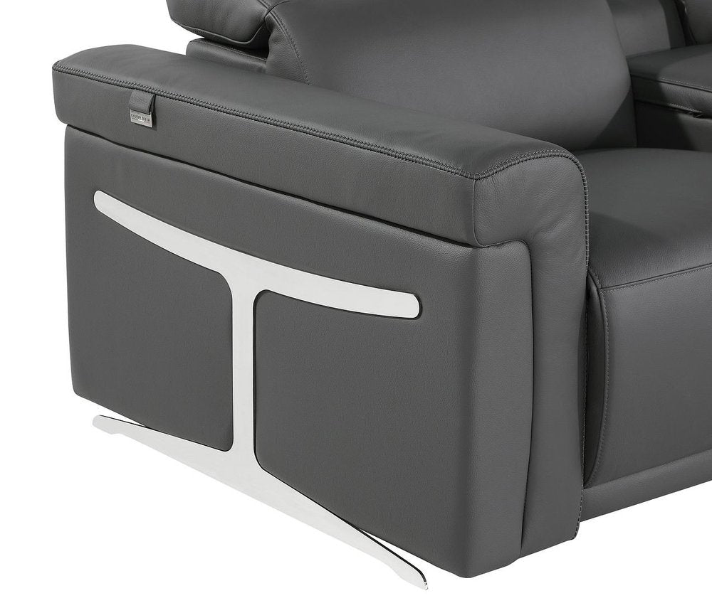 Dark Gray Italian Leather Power Reclining U Shaped Ten Piece Corner Sectional with Console