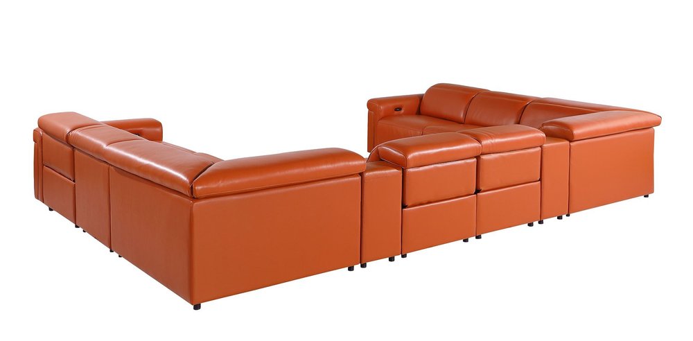 Camel Italian Leather Power Reclining U Shaped Ten Piece Corner Sectional with Console