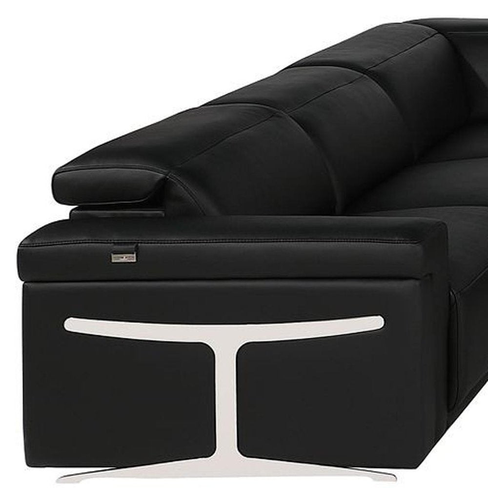 Black Italian Leather Power Reclining U Shaped Ten Piece Corner Sectional with Console