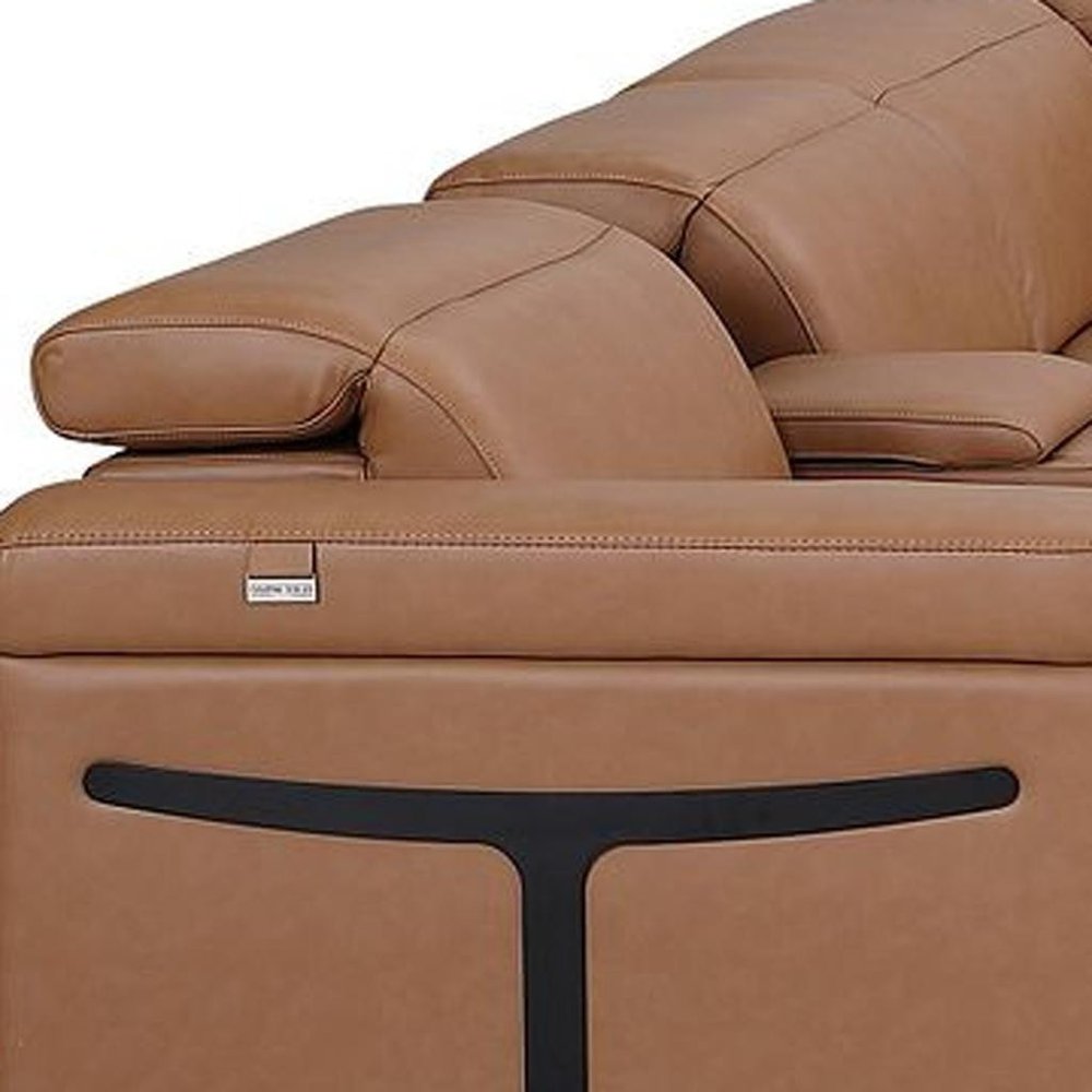 Chestnut Italian Leather Power Reclining U Shaped Ten Piece Corner Sectional with Console