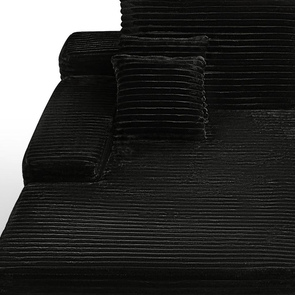 Black Corduroy Modular Sofa Chaise and Toss Pillows - 82-inch