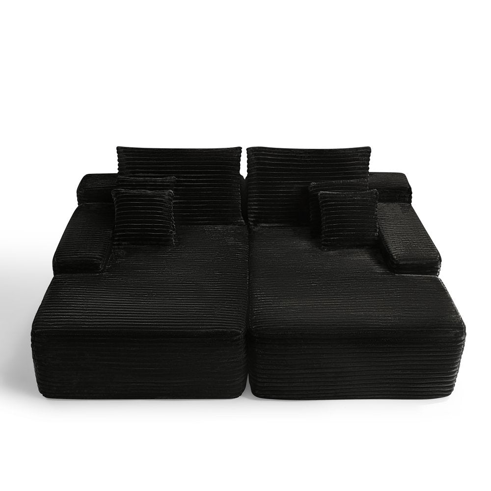 Black Corduroy Modular Sofa Chaise and Toss Pillows - 82-inch
