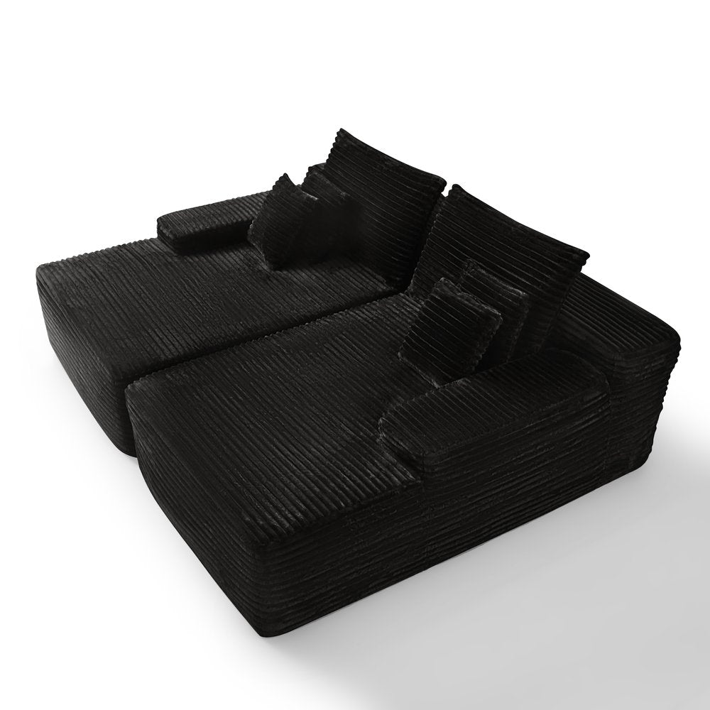 Black Corduroy Modular Sofa Chaise and Toss Pillows - 82-inch
