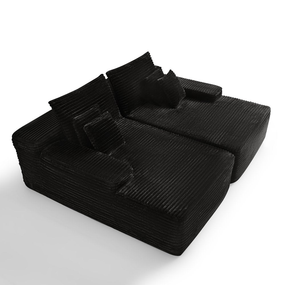 Black Corduroy Modular Sofa Chaise and Toss Pillows - 82-inch