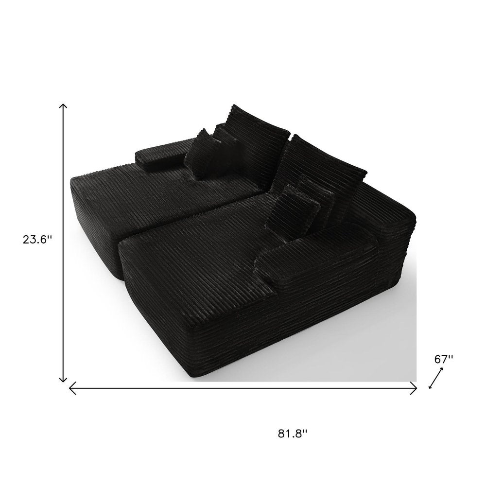 Black Corduroy Modular Sofa Chaise and Toss Pillows - 82-inch