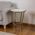 White and Gold Distressed Marble and Aluminum Round End Table