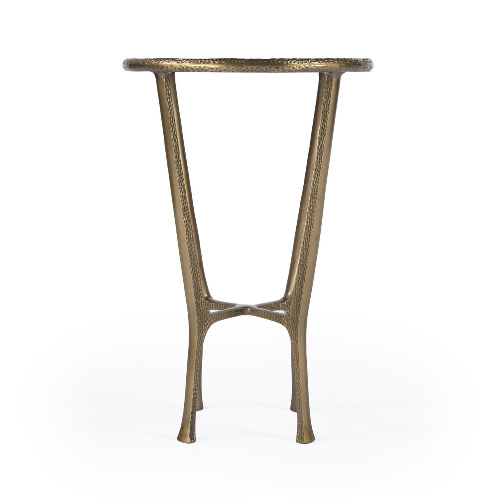 White and Gold Distressed Marble and Aluminum Round End Table