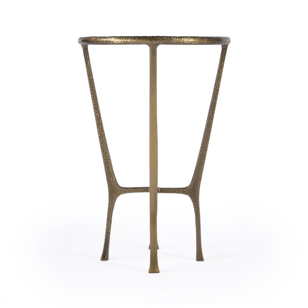 White and Gold Distressed Marble and Aluminum Round End Table