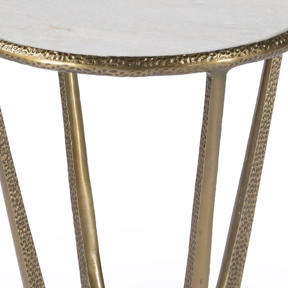 White and Gold Distressed Marble and Aluminum Round End Table