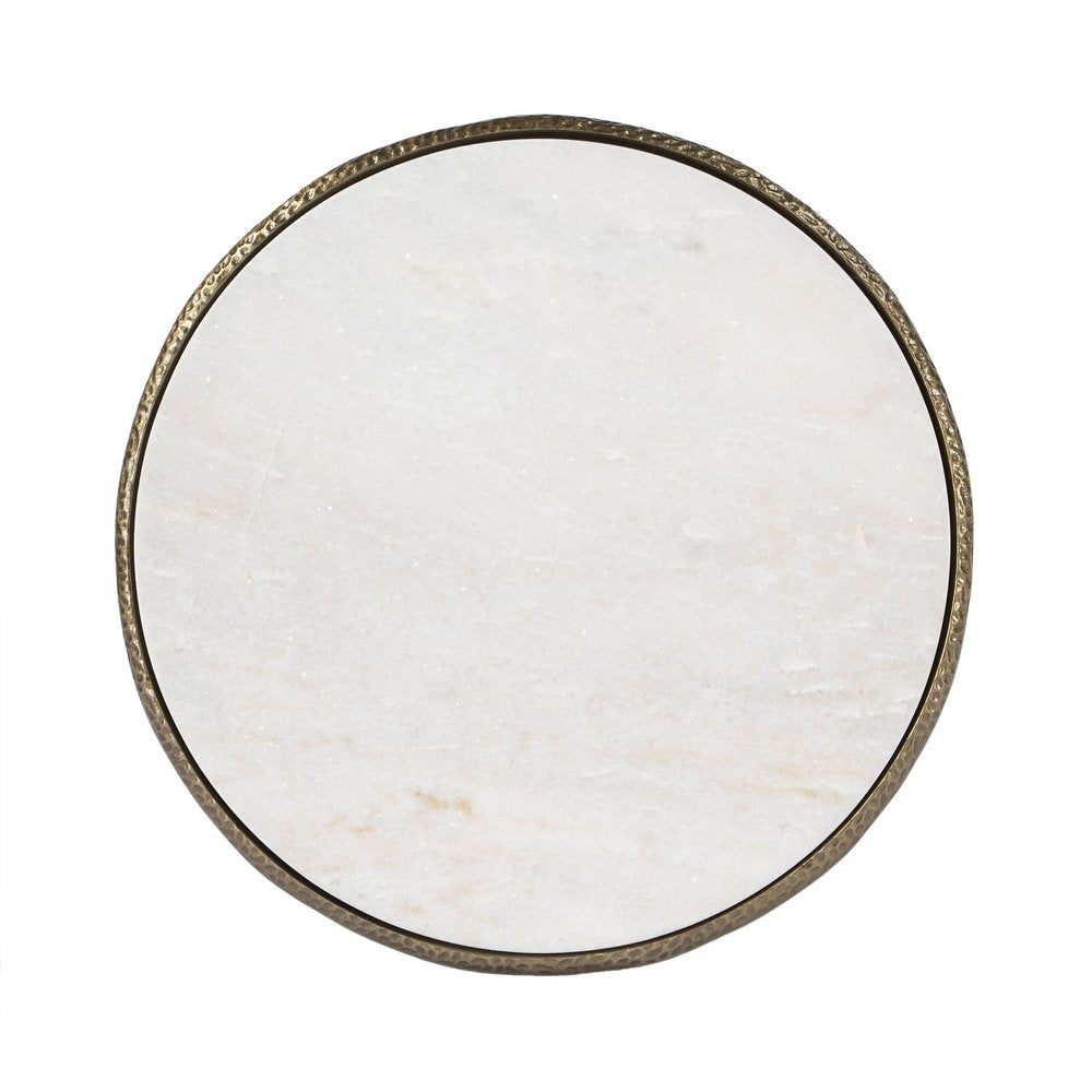 White and Gold Distressed Marble and Aluminum Round End Table