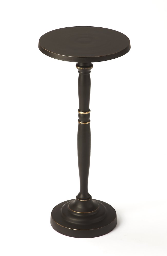 Black Aluminum Round Drink Size Pedestal End Table - 22-inch