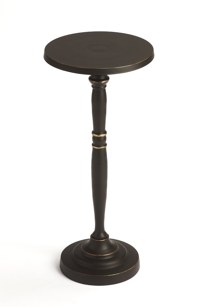 Black Aluminum Round Drink Size Pedestal End Table - 22-inch