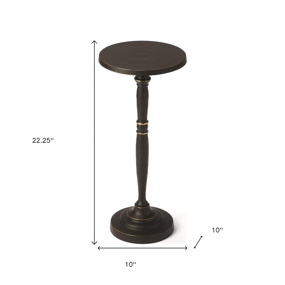 Black Aluminum Round Drink Size Pedestal End Table - 22-inch