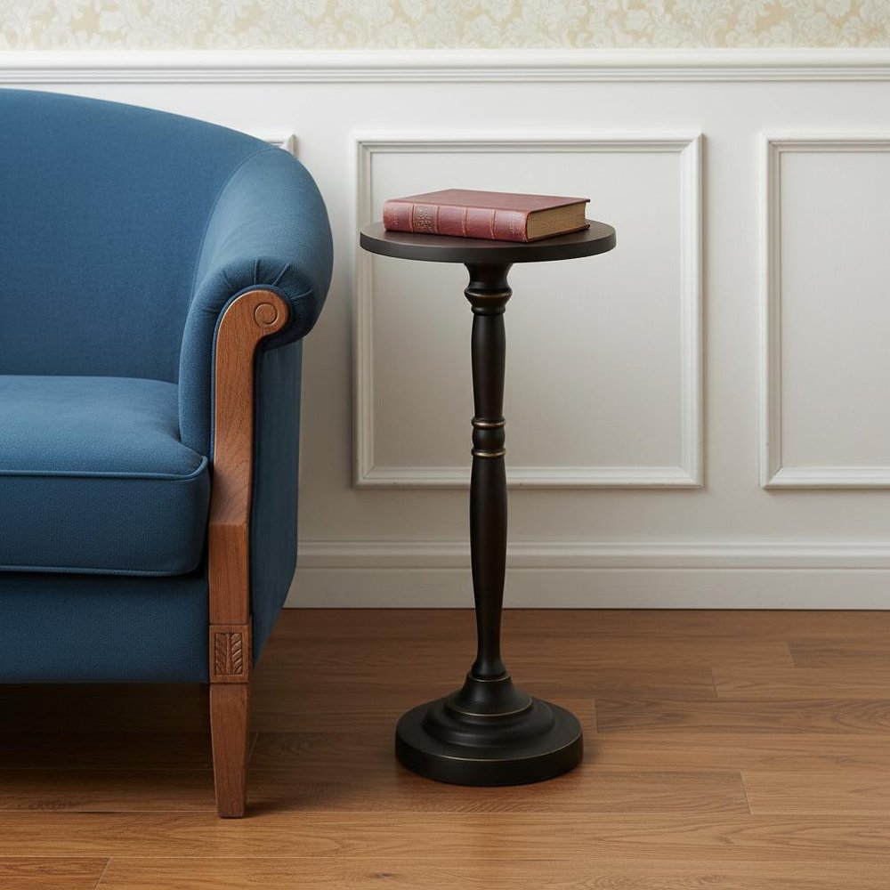 Black Aluminum Round Drink Size Pedestal End Table - 22-inch