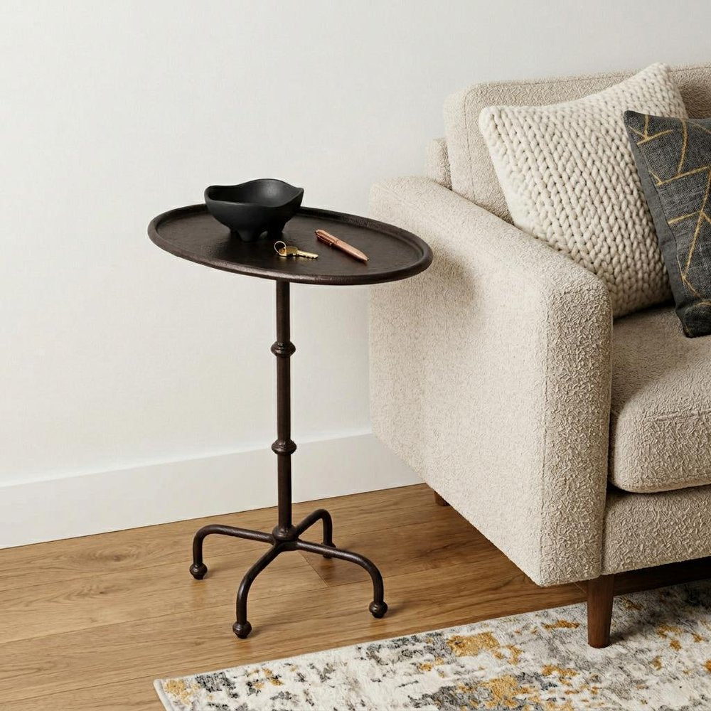 Black Aluminum Oval Outdoor Pedestal Side Table - 20-inch