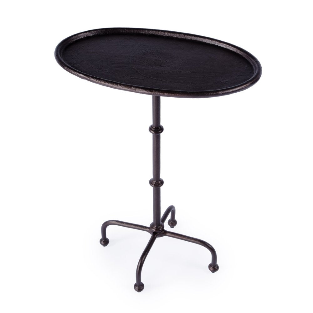 Black Aluminum Oval Outdoor Pedestal Side Table - 20-inch