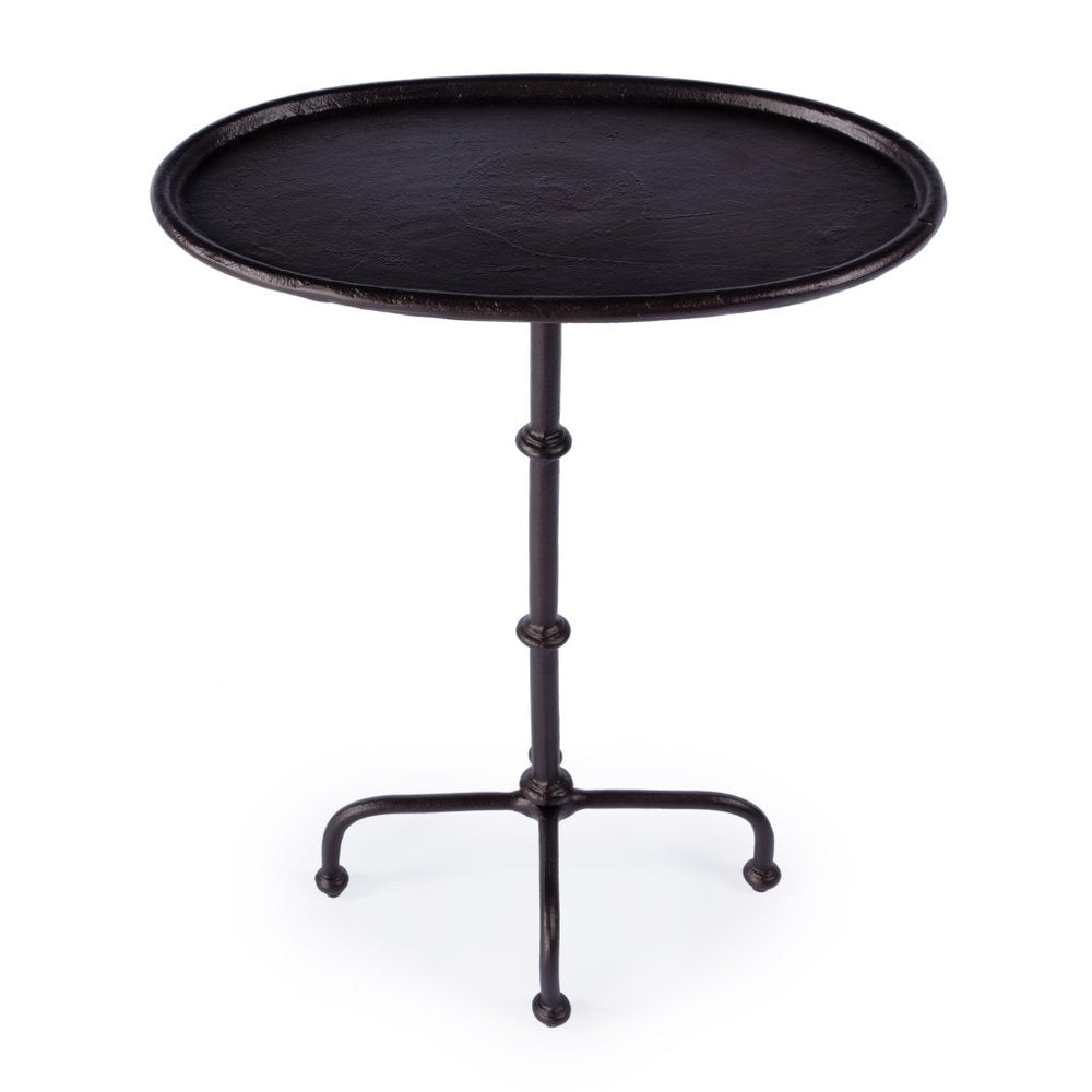 Black Aluminum Oval Outdoor Pedestal Side Table - 20-inch