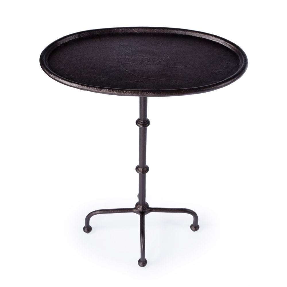 Black Aluminum Oval Outdoor Pedestal Side Table - 20-inch