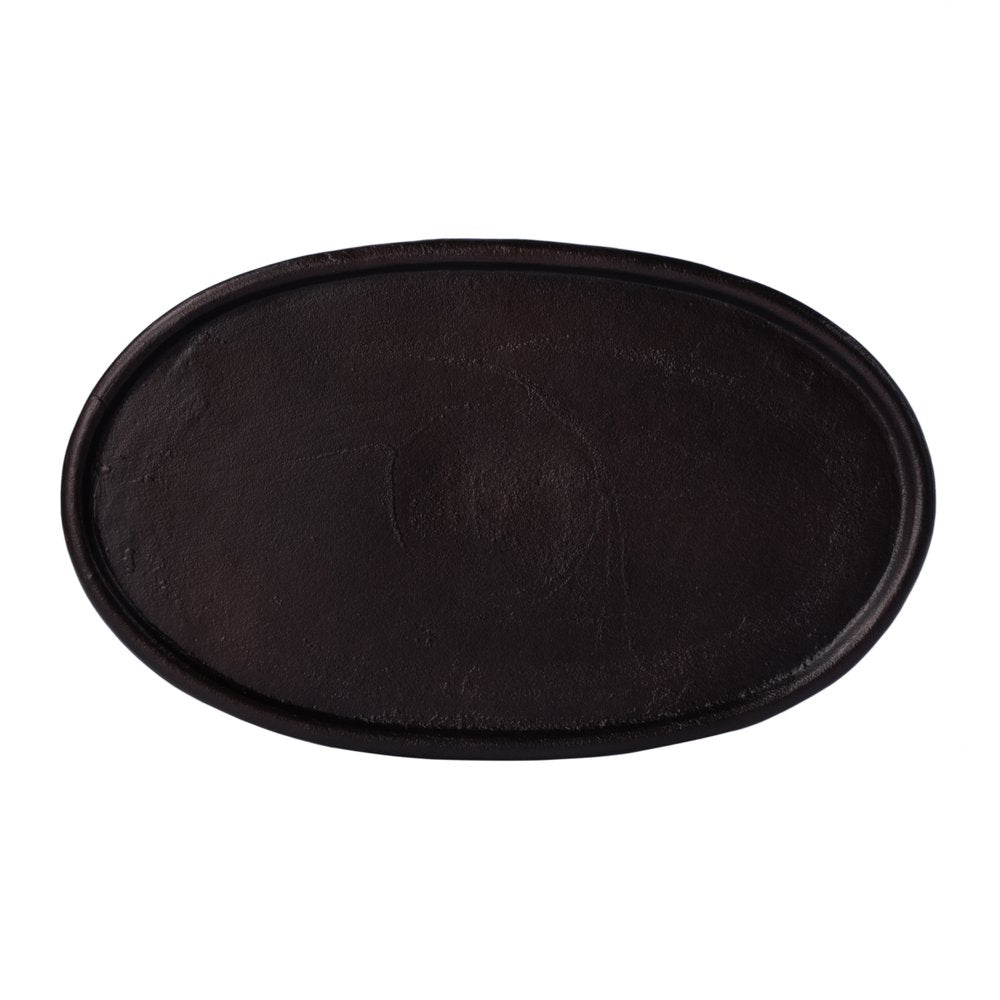 Black Aluminum Oval Outdoor Pedestal Side Table - 20-inch