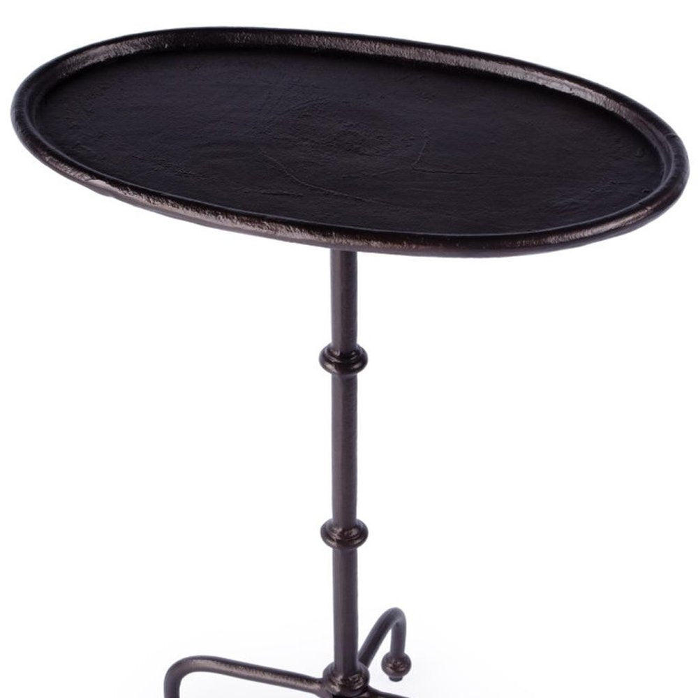 Black Aluminum Oval Outdoor Pedestal Side Table - 20-inch
