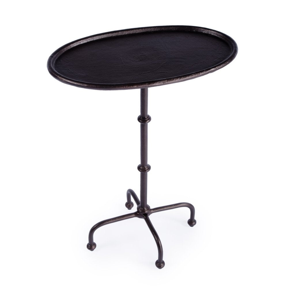 Black Aluminum Oval Outdoor Pedestal Side Table - 20-inch