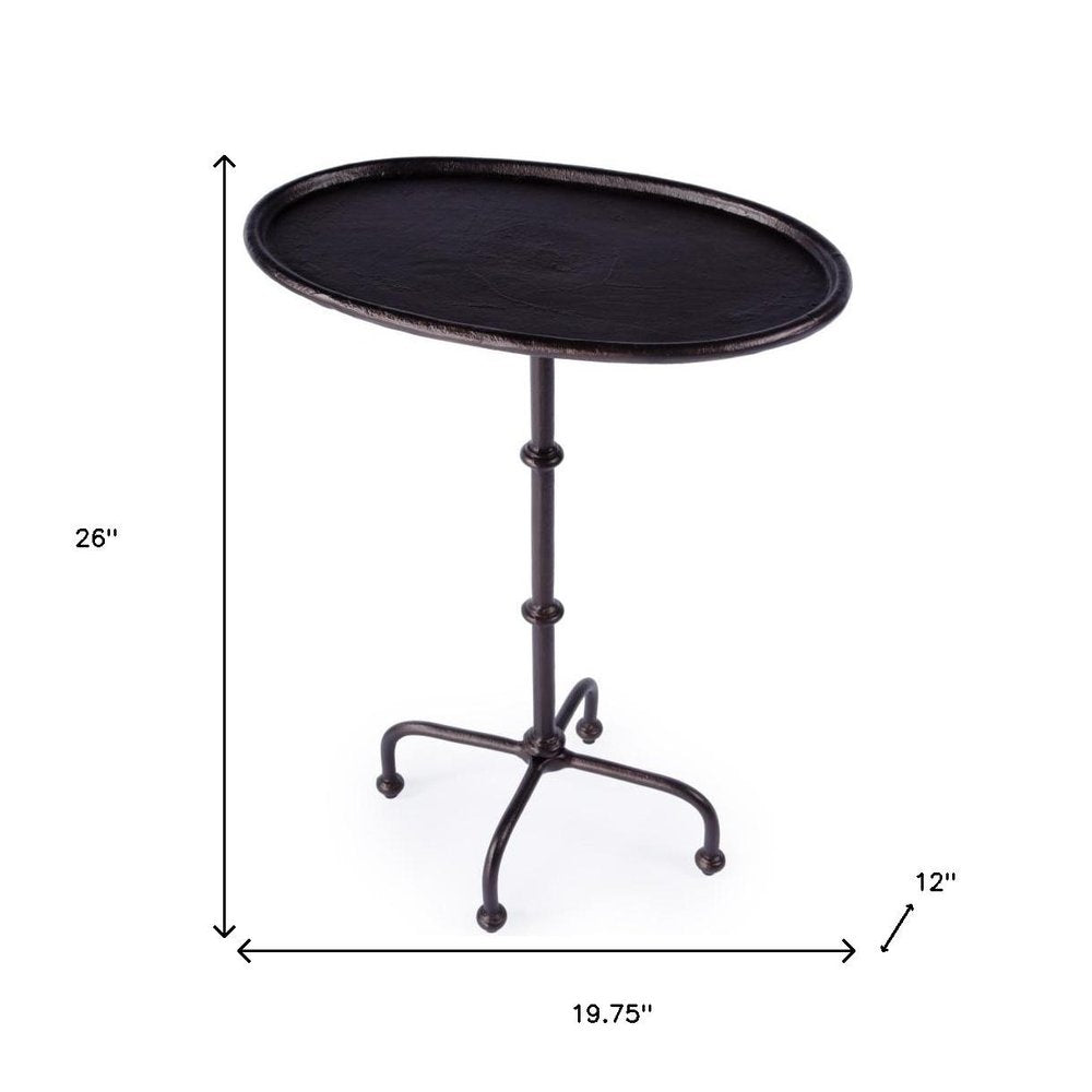 Black Aluminum Oval Outdoor Pedestal Side Table - 20-inch