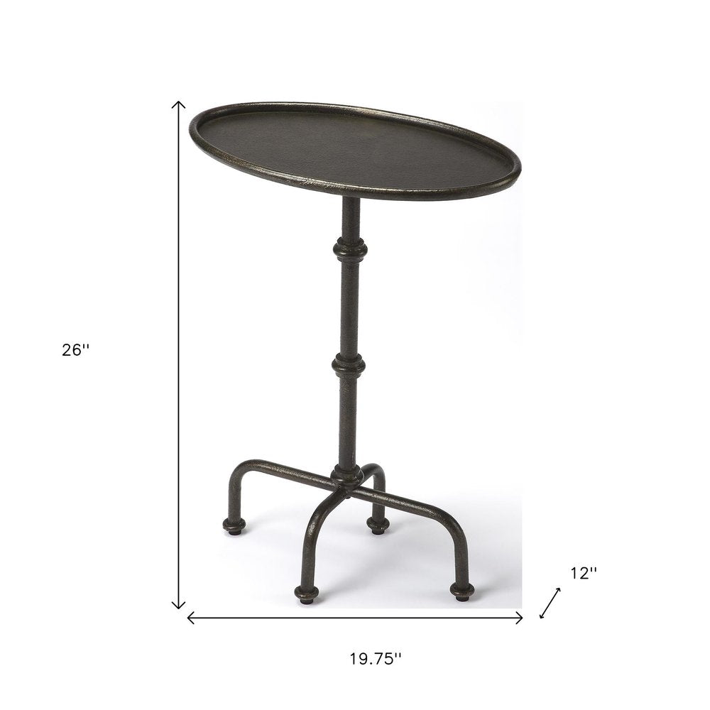 Gray Aluminum Oval Pedestal End Table - 26-inch