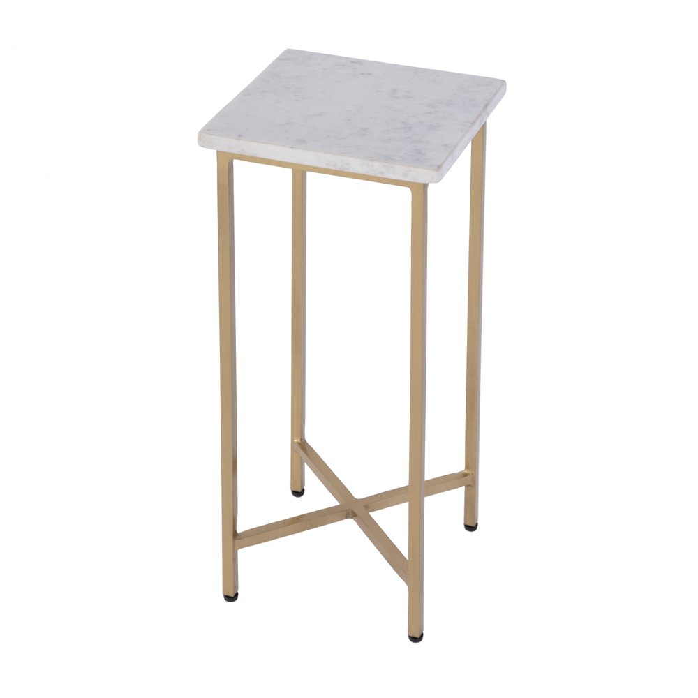 White and Gold Distressed Marble and Iron Square End Table - 21-inch