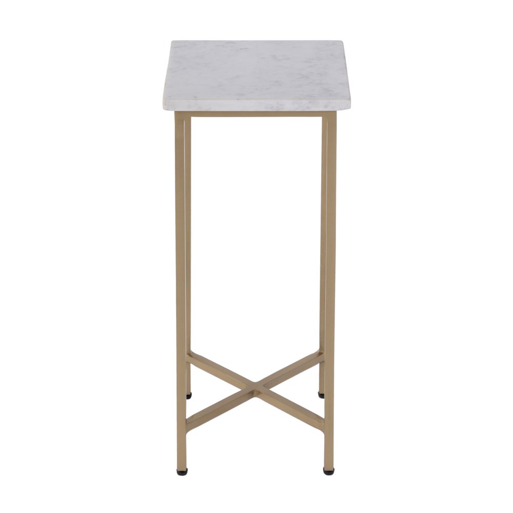 White and Gold Distressed Marble and Iron Square End Table - 21-inch