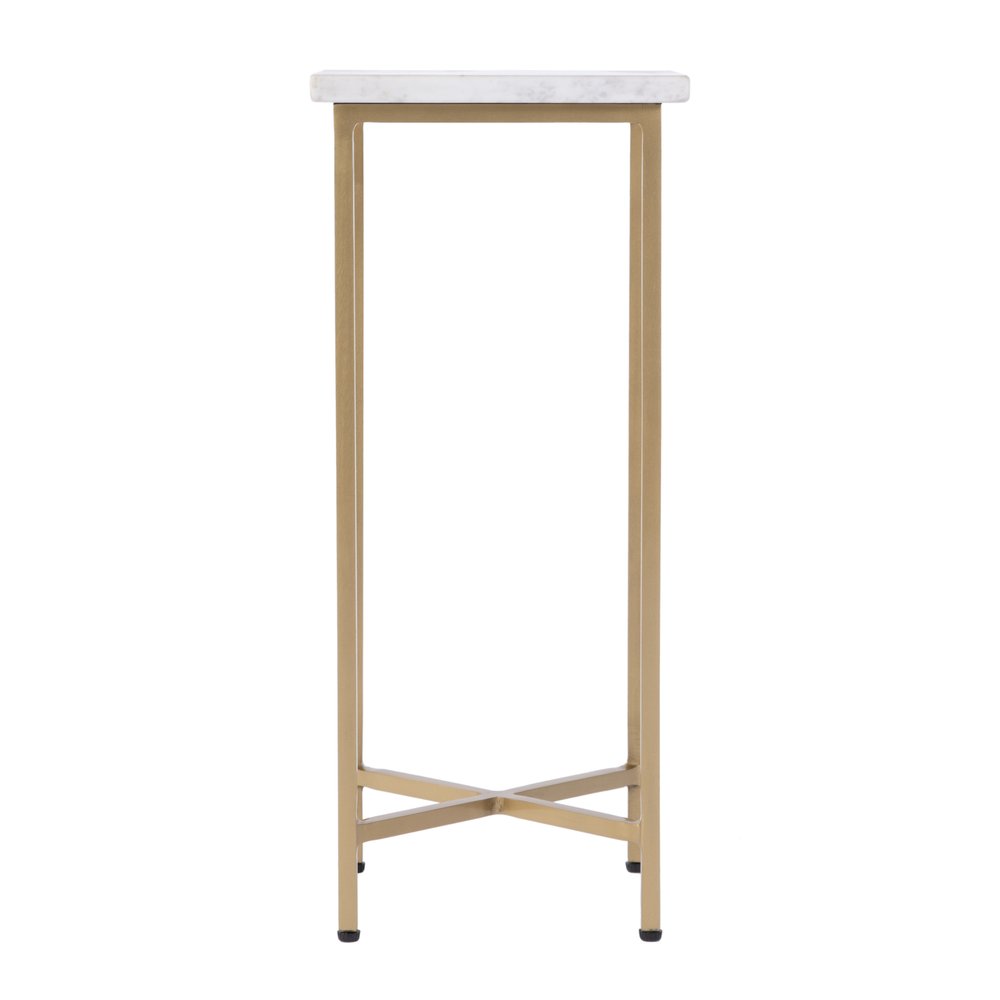 White and Gold Distressed Marble and Iron Square End Table - 21-inch
