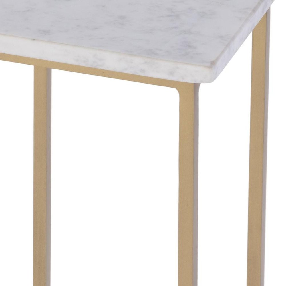 White and Gold Distressed Marble and Iron Square End Table - 21-inch