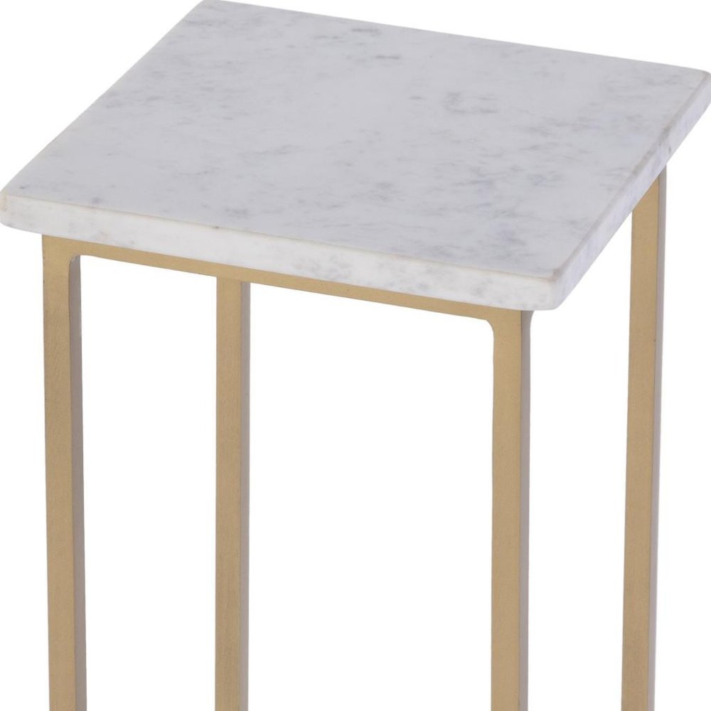White and Gold Distressed Marble and Iron Square End Table - 21-inch
