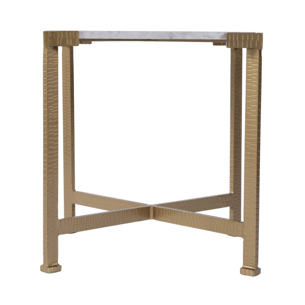 White and Gold Distressed Marble and Iron Square End Table - 20-inch